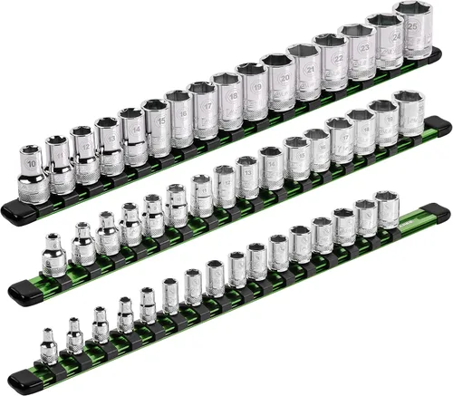 Vista 15 de ARES 70087-Organizador de enchufes de aluminio de 3 piezas, rieles de transmisión de 1/4 pulgadas, 3/8 pulgadas y 1/2 pulgadas con capacidad para 48