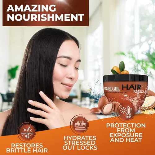 Vista 5 de Mascarilla de aceite de argán marroquí para el cabello, sin sulfatos, antiencrespamiento, cuidado hidratante para mujeres y hombres, tratamiento