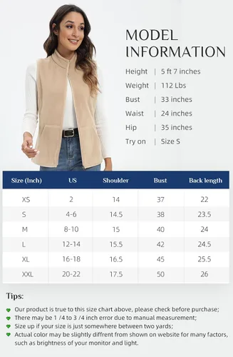 Vista 5 de Xeoxarel Chaleco de forro polar para mujer con 6 bolsillos (XS-2XL)