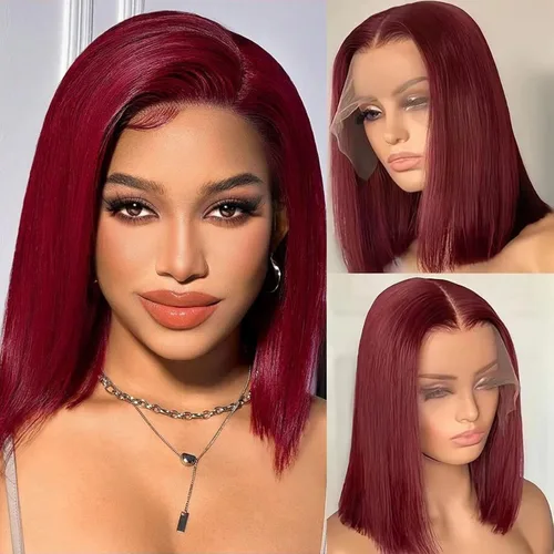 Vista 23 de Peluca Bob de 10 Pulgadas de Cabello Humano, Pelucas Frontales de Encaje HD 13x4 de Cabello Humano Pre-Desplumadas, Peluca Bob Corta, Pelucas