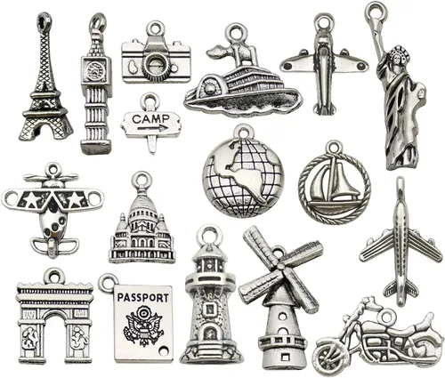 Vista 4 de 50 piezas de encantos estilo herramienta de plata antigua DIY encantos de pala, cuchara, martillo, hacha, pinza y alicate para fabricación