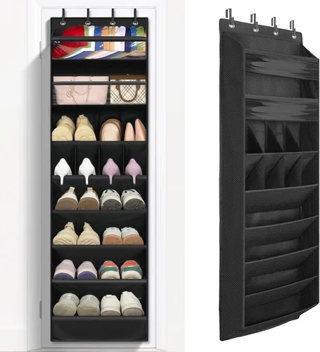 Vista 13 de FENTEC Paquete de 1 Organizador de Zapatos Sobre la Puerta, 68" Bolsillos Profundos Extra Grandes Colgantes Organizadores de Zapatos, Zapatero de 8