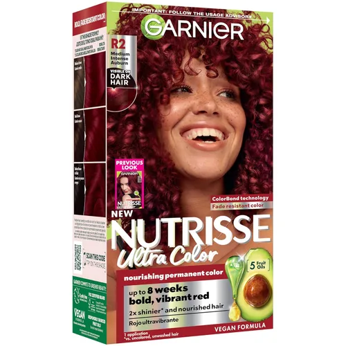 Vista 13 de Garnier Nutrisse Ultra Color - Crema nutritiva para el cabello, BR2, color borgoña intenso oscuro (Passion Fruit), tinte permanente para el cabello