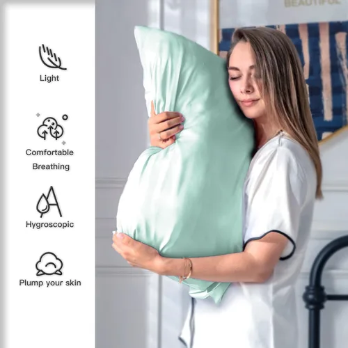 Vista 4 de Juego de 2 fundas de almohada de seda para cabello y piel, suaves, transpirables y sedosas de tamaño estándar, fundas de almohada de seda de morera