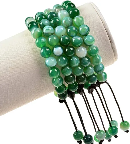 Vista 2 de Massive Beads - Pulsera de cuentas de cristales de macramé con poder curativo natural, unisex, ajustable, 516 pulgadas (8 mm)