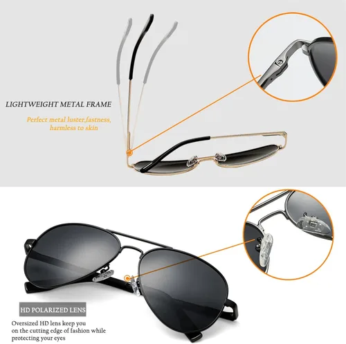 Vista 4 de Canoazo Lentes de sol clásicos de aviador para mujeres y hombres, polarizados, modernos, espejados, con forma de piloto, protección UV