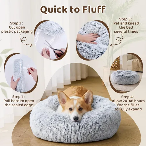 Vista 8 de JOLLYVOGUE - Cama para perros y gatos, cama relajante y antiestrés para mascotas y perros pequeños, cojín esponjoso en forma de dona para mascotas