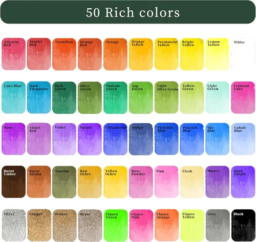 Vista 2 de Artecho Juego de pintura de acuarela de 50 colores, juego de acuarela de viaje con papeles de acuarela y pinceles, ideal para aficionados