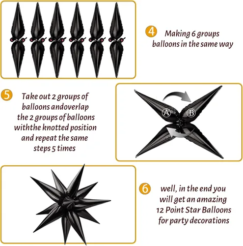 Vista 4 de 60 globos de estrella negra, globos de papel de aluminio de estrella de explosión de 12 puntos para Halloween, Navidad, cumpleaños, boda, Negro