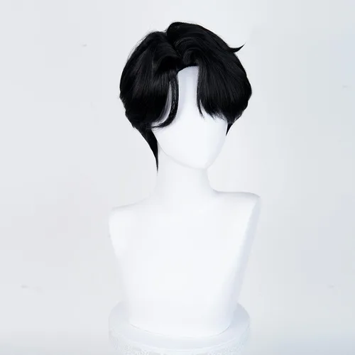 Vista 5 de LABEAUTÉ Peluca corta negra para cosplay, peluca de estilo anime masculino, fibra sintética resistente al calor, para cosplay, pelo sintético