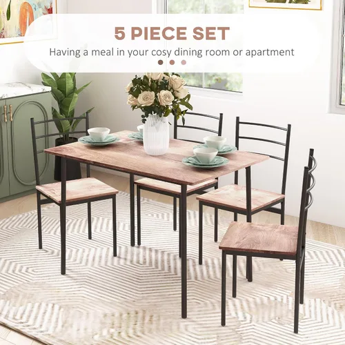 Vista 3 de HOMCOM Juego de mesa de comedor de 5 piezas para 4, mesa y sillas de cocina que ahorran espacio, juego de comedor rectangular con marco de acero