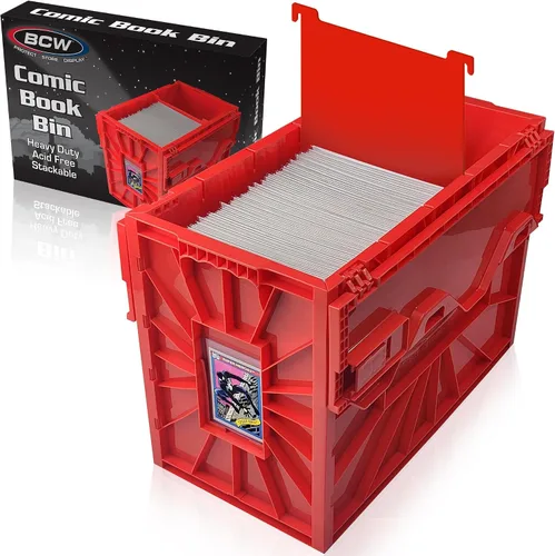 Vista 9 de BCW Recipiente corto para cómics Capacidad para 150 cómics Almacenamiento de plástico apilable Organizador sin ácido Rojo, paquete de 2