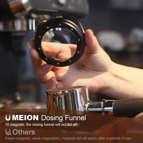 Vista 3 de MEION Embudo dosificador para portafiltros de 2.008 in, embudo dosificador magnético de café con 10 imanes de neodimio, accesorios para herramientas