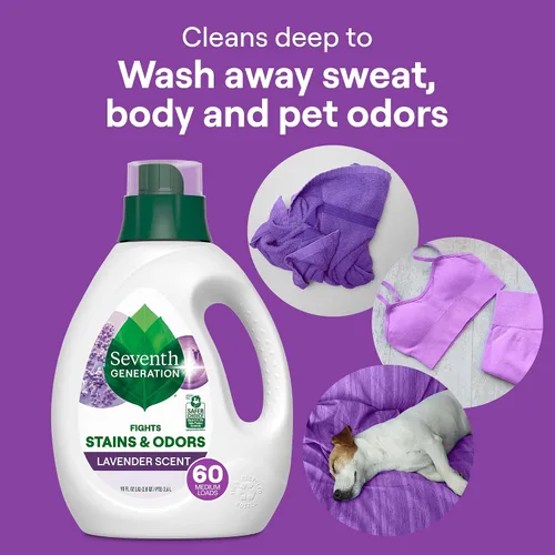 Vista 4 de Seventh Generation Detergente concentrado para ropa, aroma a lavanda fresca, 40 onzas, paquete de 2 (106 cargas)