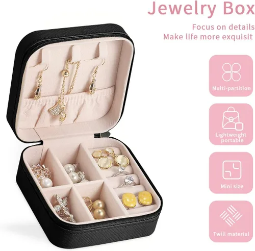 Vista 3 de IMPCOKRU Estuche de viaje portátil para joyas, notas musicales doradas y margaritas, ligero, organizador de joyas para mujeres y niñas.