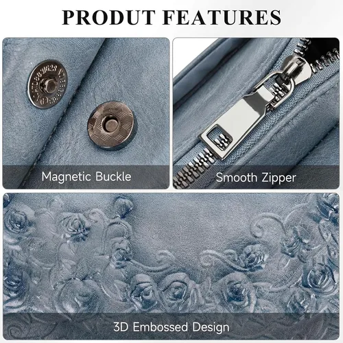 Vista 5 de MEITRUE Bolso cruzado de cuero vegano para mujer con correa ajustable para el hombro azul (3-blue)
