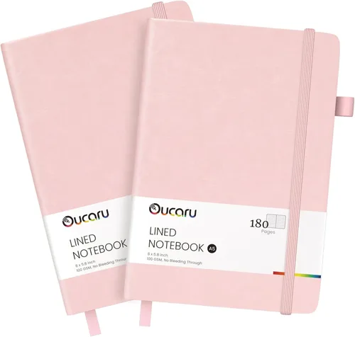 Vista 46 de Oucaru Cuaderno rayado, paquete de 4, 180 páginas, diarios A5 para escribir, papel grueso de 100 GSM, cuadernos pequeños diarios para mujeres