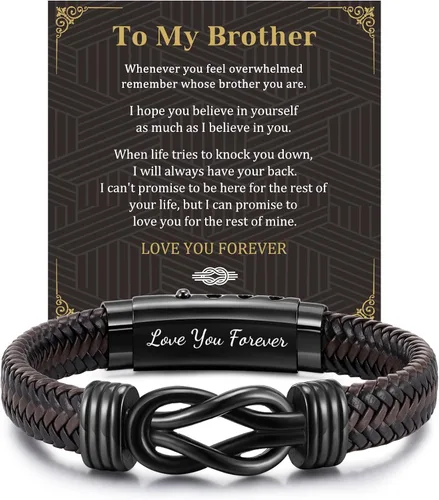 Vista 12 de MEALGUET Men's Bracelets Gifts for Men - Brown Braided Leather Infinity Knot Bracelets Engraved Love Massage for Son Man Husband Boyfriend, Mens