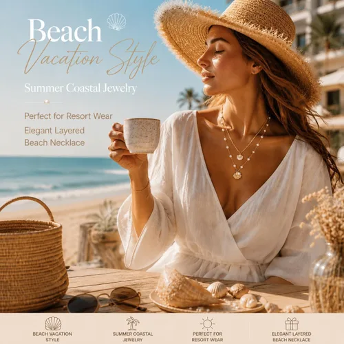 Vista 3 de Collar de concha marina de Your Always Charm para mujer, collar de concha ajustable con capas de encanto de concha marina para mujer, atuendos de A