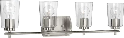 Vista 32 de Progress Lighting Adley Collection - Lámpara de tocador de baño tradicional con 3 luces, de cristal transparente, color negro mate, 7-5/8 x 23 Mate
