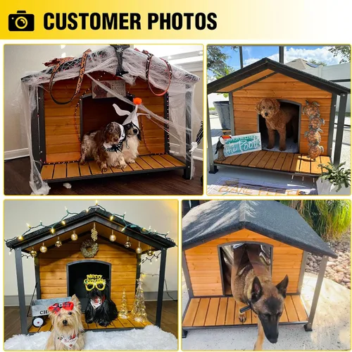 Vista 7 de AIVITUVIN Casa para perros con calefacción para exteriores con almohadilla térmica, casa aislada para perros con marco de metal antimasticación