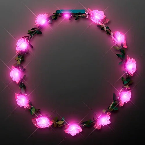Vista 2 de Diadema con corona de flores rosas con luces LED