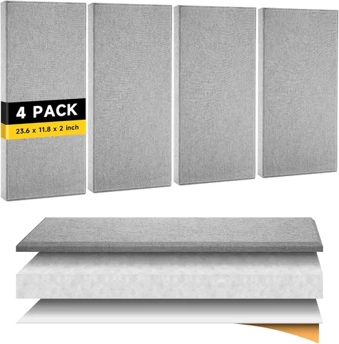Vista 8 de 4 PCS 2" Thick Acoustic Panels, 23.6" x 11.8", Fiberglass Sound Absorbing Panels, Fabric Wrapped Soundproof Wall Panels, Noise Dampening for Studio
