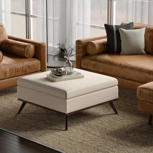 Vista 2 de SIMPLIHOME Owen - Otomana cuadrada con aspecto de lino de 36 pulgadas de Natural