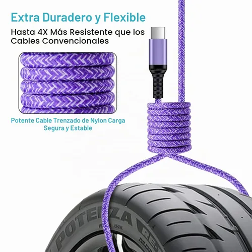 Vista 2 de Cable USB C S25 Ultra Samsung [2 unidades, 3 pies] USB A a USB C Cable de Púrpura