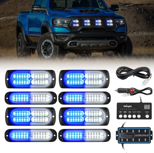 Vista 37 de Nilight 8 luces estroboscópicas LED con controlador 12 V 24 V función de sincronización verde luz de advertencia de peligro de emergencia 12 24 LED