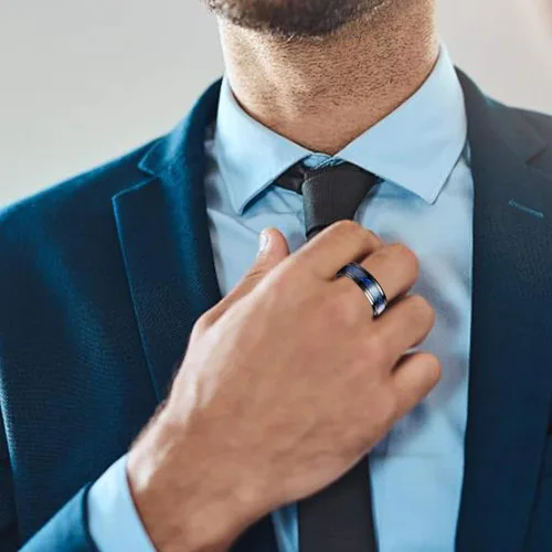 Vista 3 de Jstyle Juego de 3 anillos giratorios de acero inoxidable de titanio para hombres y mujeres, cadena griega, llavero griego, anillo para boda