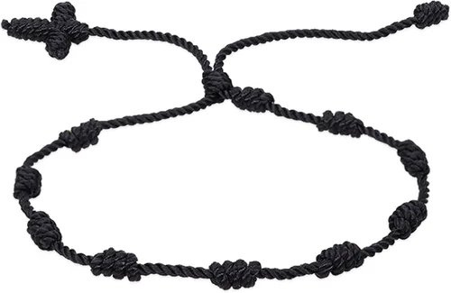 Vista 4 de Caiyao 4 pulseras hechas a mano con 7 nudos cruzados rojos para mujeres, hombres, familia, ajustable, impermeable, cadena roja, trenzada, amuleto