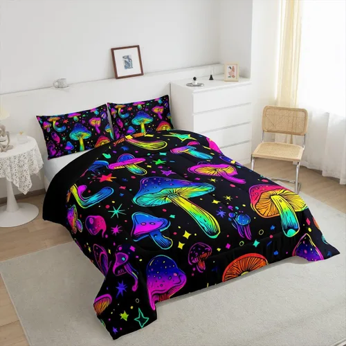 Vista 163 de Erosebridal Juego de edredón de hojas de cannabis, juego de ropa de cama de marihuana con estampado colorido de plantas, decoración bohemia de 2