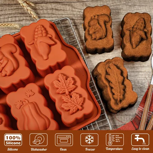 Vista 3 de Molde de silicona mini para pan de cosecha de otoño, molde rectangular de silicona de 6 cavidades de otoño, molde de silicona mini para pan