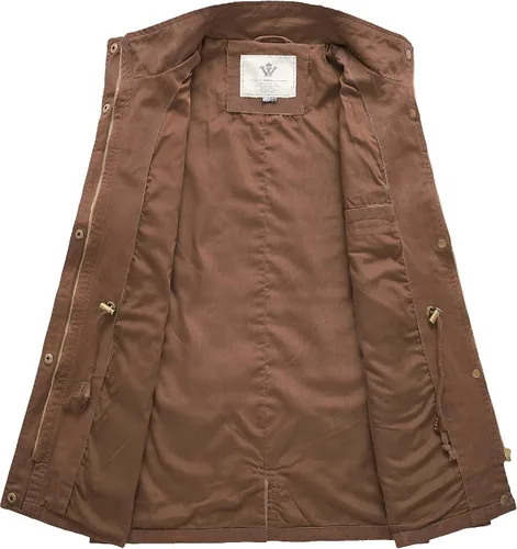 Vista 3 de WenVen Chaqueta militar casual para mujer, de algodón, cuello alto, abrigo anorak