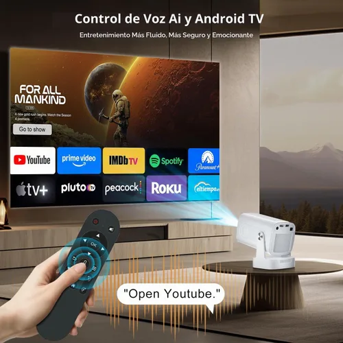 Vista 6 de Mini proyector Wifi Bluetooth, enfoque automático, nativo 1080P, soporte 4K Negro-blanco