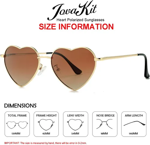 Vista 3 de JOVAKIT Gafas de sol polarizadas con forma de corazón para mujer, estilo encantador, marco de metal, lentes de protección UV400