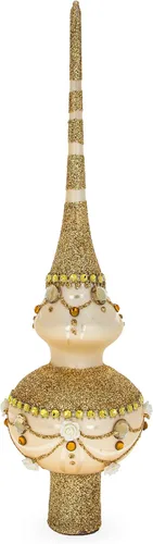 Vista 2 de Rosas dimensionales en cristal beige brillante para árbol de Navidad de 11 pulgadas