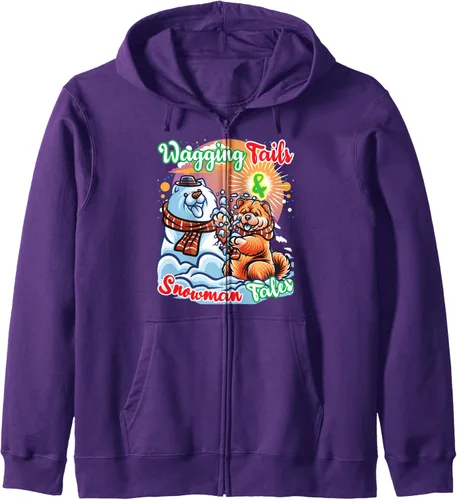 Vista 8 de Chow Chow Dog Christmas Snowman Winter Snow Zip Hoodie