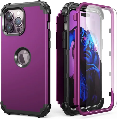 Vista 13 de IDweel Funda para iPhone 14 Pro Max, para iPhone 14 Pro Max con protector de pantalla para mujer, 3 en 1, a prueba de golpes, ajuste delgado, Reloj