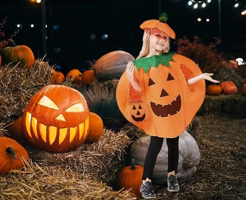 Vista 5 de Ditard Disfraz de calabaza para niños pequeños divertidos disfraces de Halloween de 3 piezas trajes de calabaza para niños y niñas cubos de Halloween
