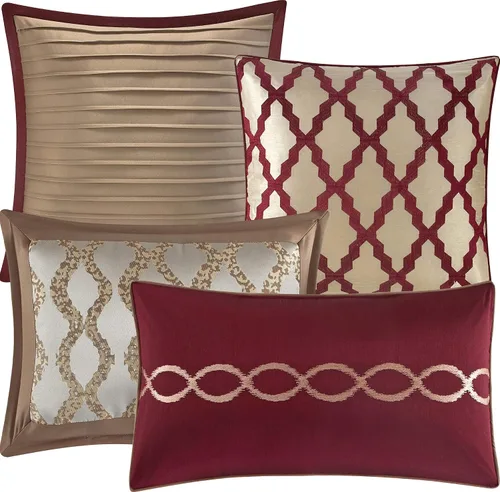 Vista 4 de Stratford Park Juego de ropa de cama cálido y vibrante de 10 piezas, color borgoña, tamaño Queen, cálido, 100% poliéster, falda de cama, almohadas