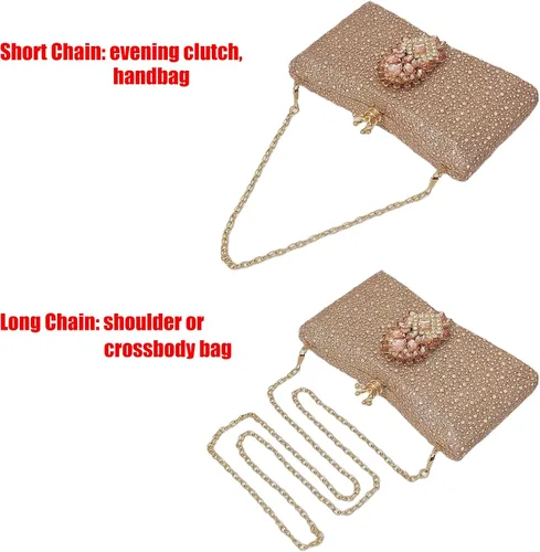 Vista 7 de HUANG ZHUANG Bolso de mano de cristal con lazo para mujer, con diamantes de imitación, para fiesta, boda, lindo bolso