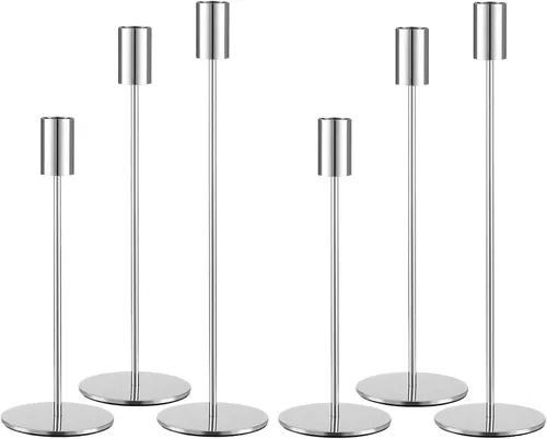 Vista 12 de Juego de 3 Portavelas Negros, Portavelas de Metal para Velas Cónicas, Candelabro Decorativo Clásico para Navidad, Bodas, Fiestas, Mesas de Cena