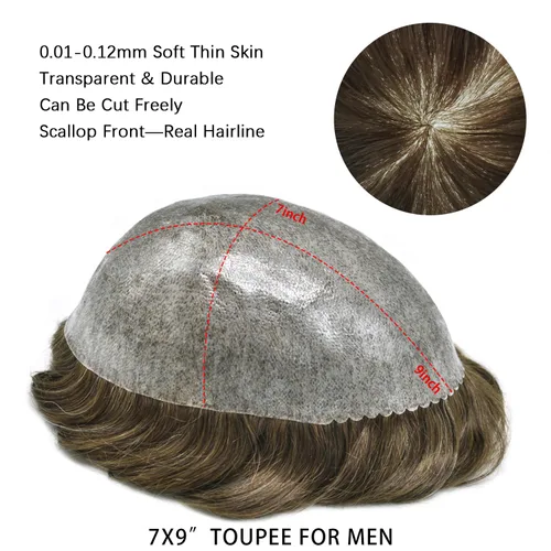 Vista 469 de Toupee para hombre 100% cabello humano real tupé para hombres 0.004 in piel de poliuretano para hombre, sistema de reemplazo de piezas de pelo