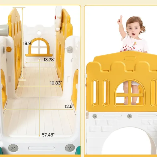 Vista 7 de GarveeLife Zona de juegos interior 8 en 1 para niños pequeños con tobogán juego de tobogán para bebés de 1 a 3 años, tobogán para niños incluye aro