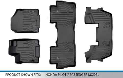 Vista 6 de SMARTLINER Juego de alfombrillas de piso de ajuste personalizado de 3 filas para Honda Pilot 2016-2022
