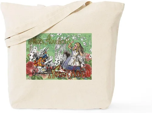 Vista 13 de CafePress Alice & Friends in Wonderland - Bolsa reutilizable de lona color beige natural