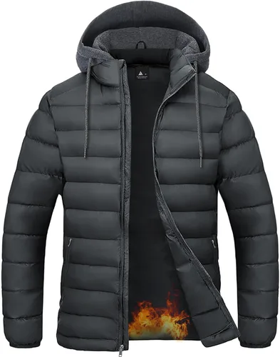 Vista 8 de SWISSWELL Chaqueta Puffer Ligera para Hombre con Capucha Acolchada Aislante Resistente al Agua Abrigo Cálido de Invierno con Cremallera y Capucha