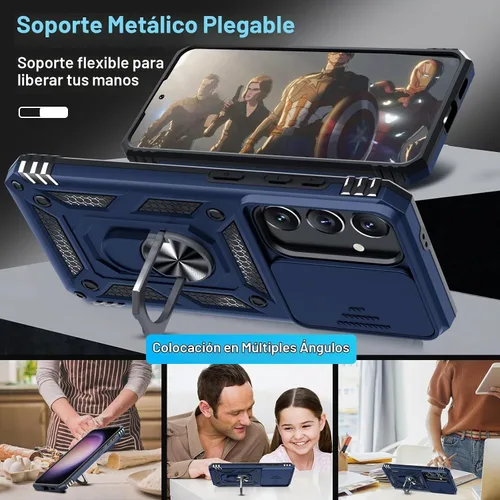Vista 2 de Janmitta Compatible con Samsung Galaxy S24 FE Funda con Cubierta Deslizante Integrada para Lente de Cámara + Protector de Pantalla + Soporte de Azul